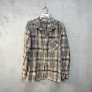 Gray Plaid Flannel Shirt Womens XXL Soft Grunge Coastal Fall Layer Old Navy